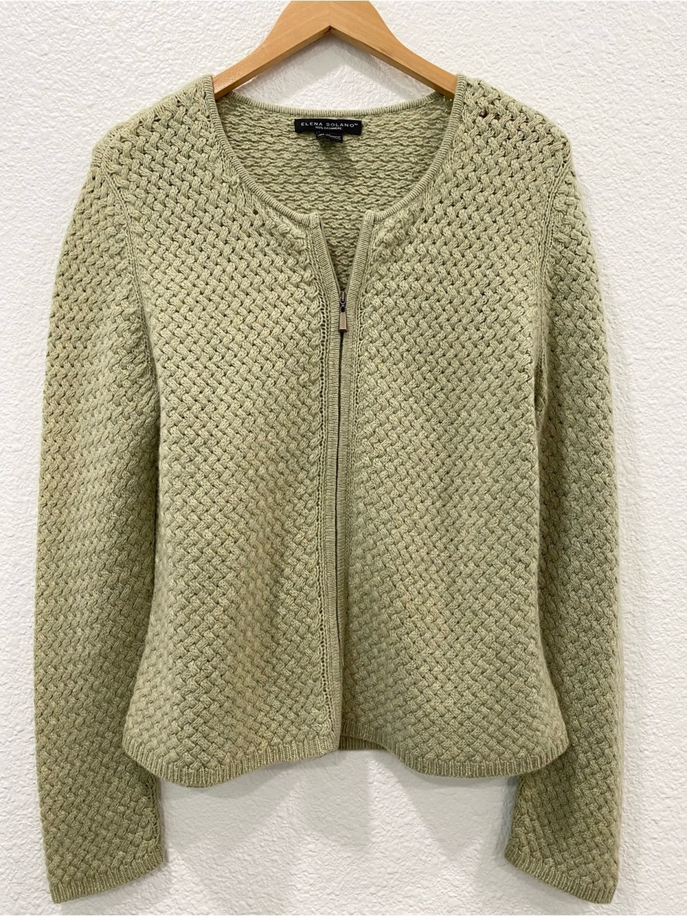 Elena Solano Cardigan Sweater Women’s XL Olive Green Zip Cashmere Luxury